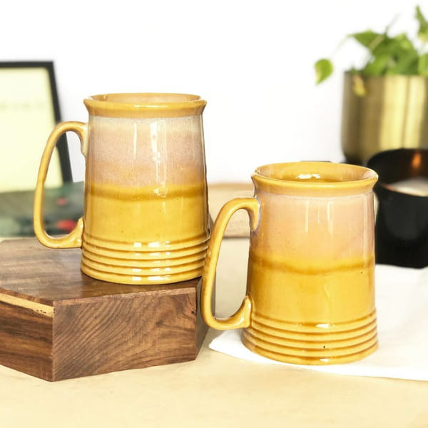 Coffee Mug - Ceramic - Pink and Yellow - Set of 2 Coffee Mug - Ceramic - Pink and Yellow - Set of 2