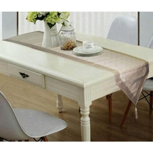 Table Runner - Triangle Ends - Dot Print - Faux Golden And Cream - Single Piece Table Runner - Triangle Ends - Dot Print - Faux Golden And Cream - Single Piece