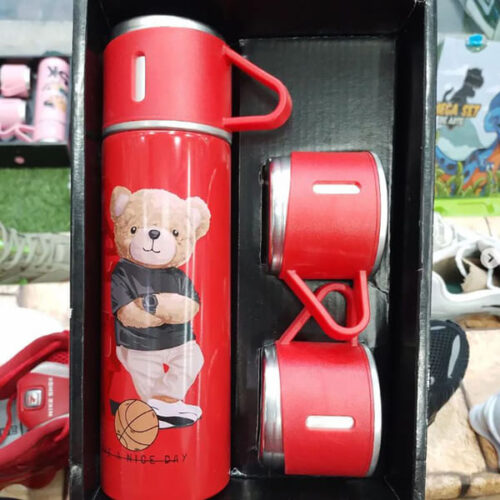 Vacuum Flask With 2 Cups - Red - Single Piece Vacuum Flask With 2 Cups - Red - Single Piece